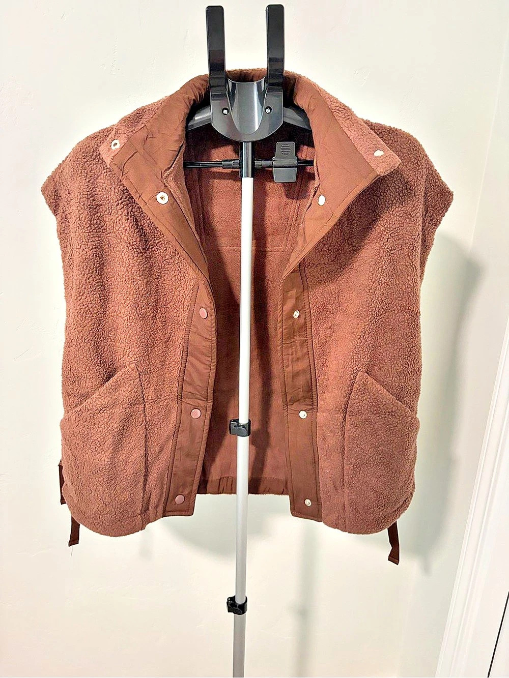 Fashion Sherpa Fleece Utility Vest Brown XS